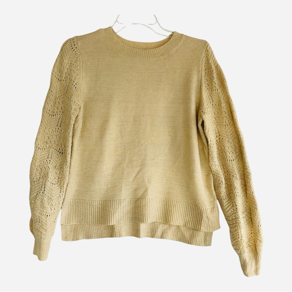 Christian Siriano NY Pointelle Knit Sleeve Pullover Sweater Cream Size S